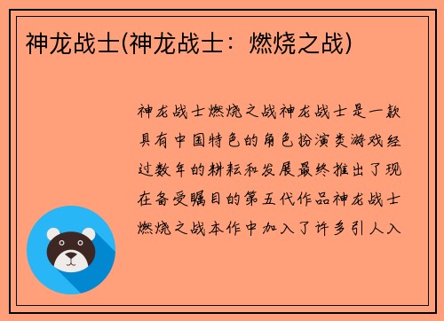 神龙战士(神龙战士：燃烧之战)