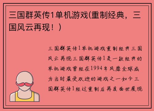 三国群英传1单机游戏(重制经典，三国风云再现！)